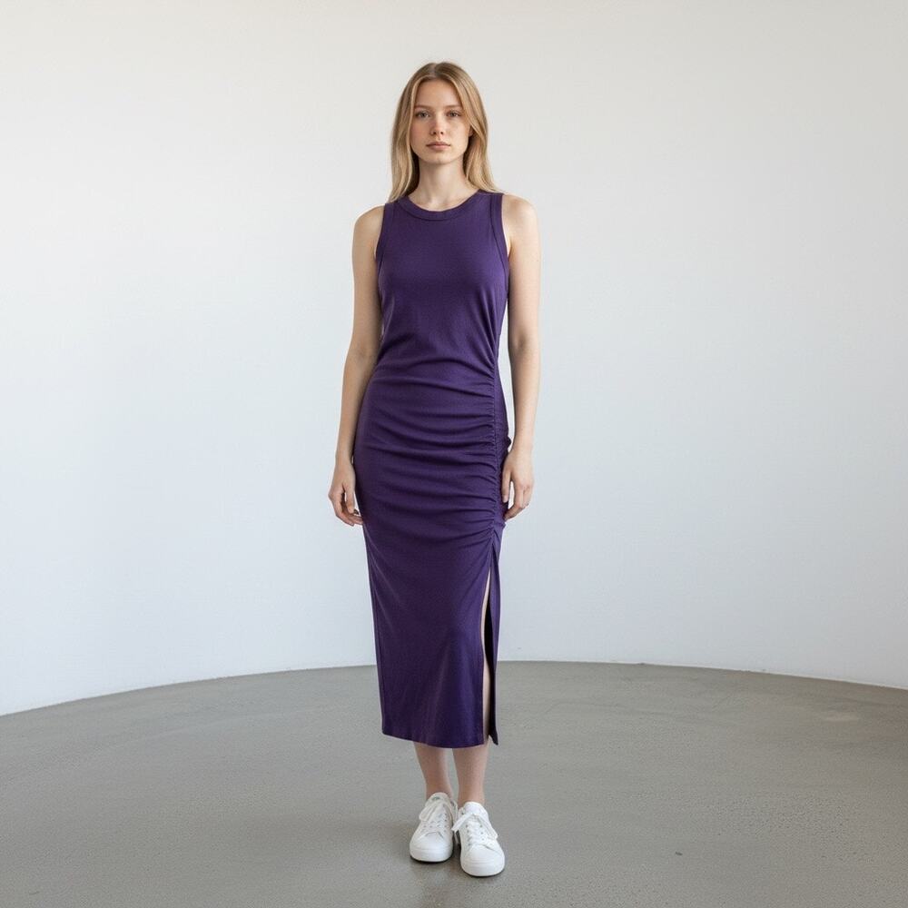 Michael Stars Tala Ribbed Midi Dress Side Slit Mulberry Petite S NWT
